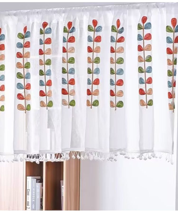 Spitzen-Küchenvorhang mit Blumenmuster – 180 x 60 cm, Polyester-Café-Vorhang für Wohnzimmer, Schlafzimmer oder Geschäft, einfach anzubringen und maschinenwaschbar_voghion.com