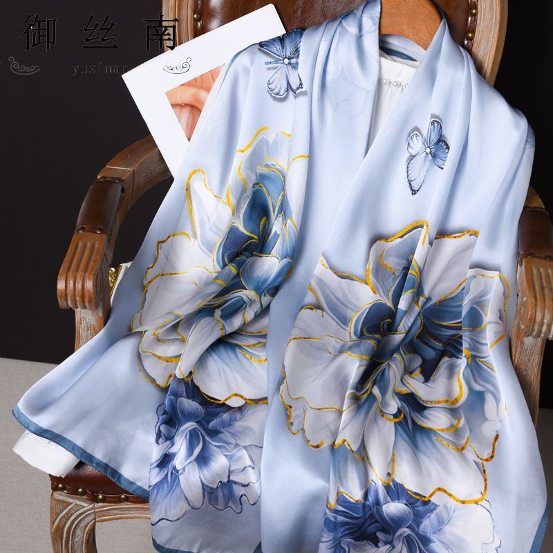 Sciarpa regalo lunga e piccola in raso di seta di gelso 100% stile cinese Hangzhou per donna_voghion.com
