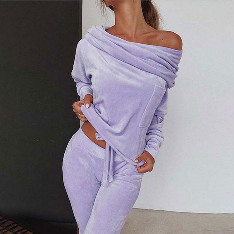Set da due pezzi top moda in velluto da donna + pantaloni casual_voghion.com