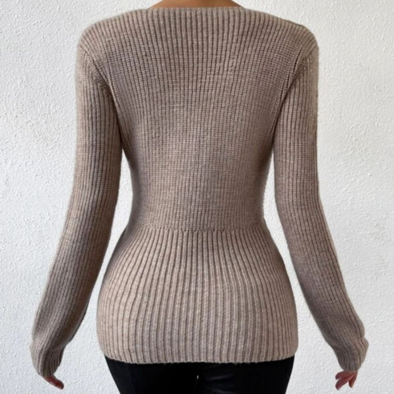 Maglioni da donna a tinta unita con scollo a V, pullover slim fit_voghion.com