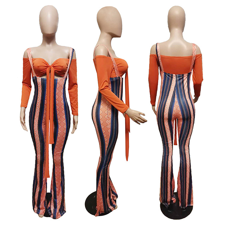 Neues modisches und lässiges zweiteiliges Set mit Hosenträgern mit geometrischem Druck und hoher Taille_voghion.com