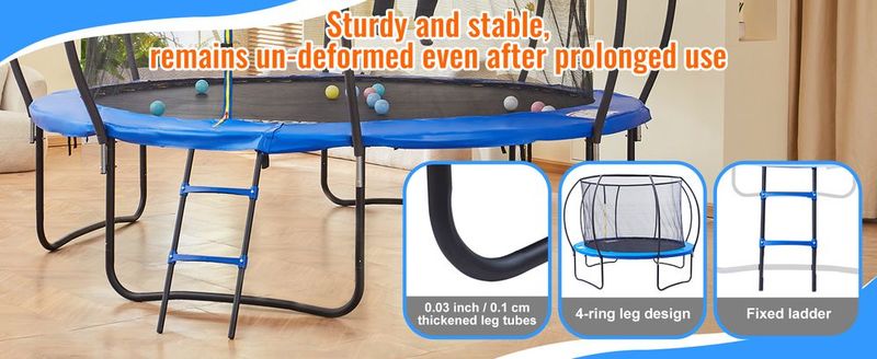 VEVOR 10FT Trampoline, 330 Lbs Trampoline With Enclosure Net, Ladder, And Curved Pole, Heavy Duty Trampoline With Jumping Mat And Spring Cover Padding, Outdoor Recreational Trampolines For Kids Adults_voghion.com