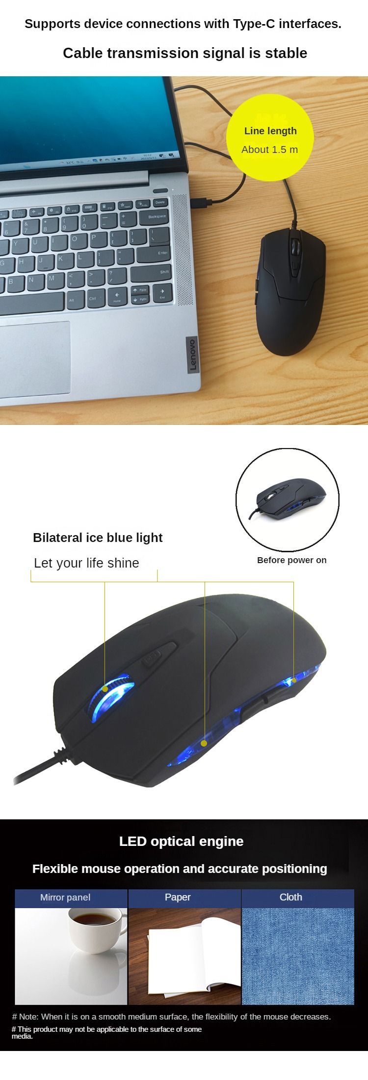 Digitex Digitex Ergonomic USB-C Wired Gaming Type-C Mouse_voghion.com