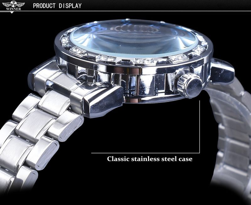 Orologio meccanico di lusso da uomo con scheletro e diamanti, cinturino in lega - Orologio elegante e casual per uomo, orologio meccanico manuale con strass cavi_voghion.com