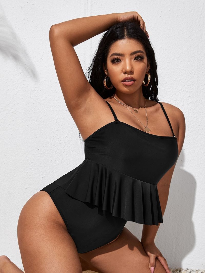 Women's Lace Back One Piece Swimsuit - Sexy Halter Neck Monokini For Beach & Pool (High Cut Tummy Control Pure Color)_voghion.com