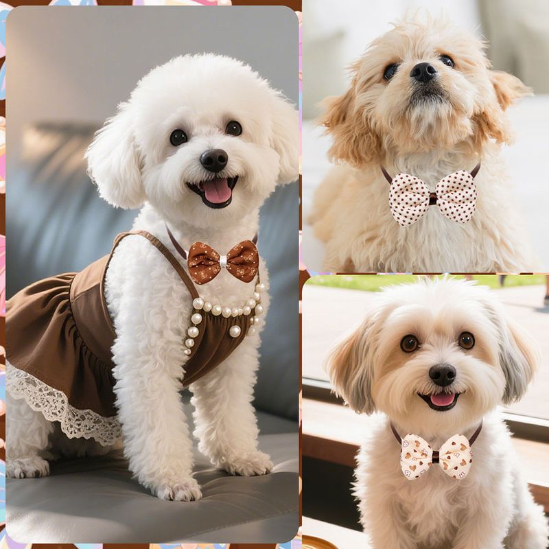 10 Pcs, Cute Puppies, Adjustable Collars, Brown Style, Bow Ties Small Dogs, Fashionable Pet Accessories For Dogs_voghion.com