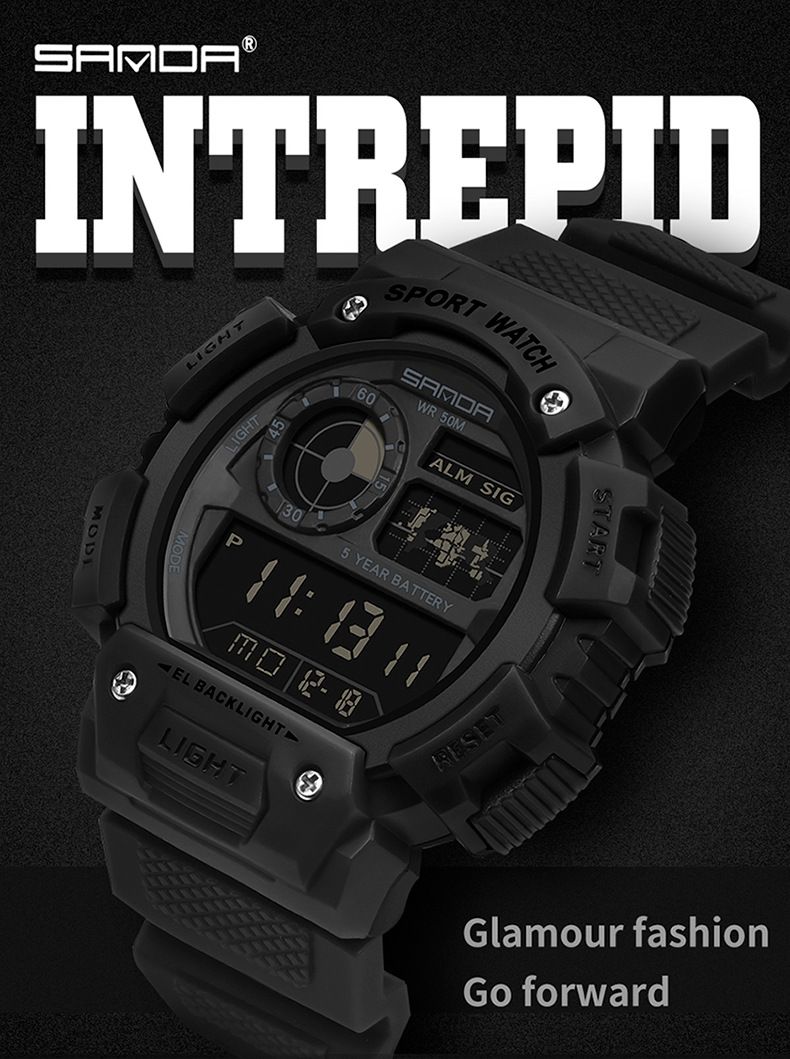 Digital Sports Watch With Multifunction, Waterproof, Night Light, Stopwatch, Alarm, And Durable Resin Strap Waterproof Luminous Watch_voghion.com