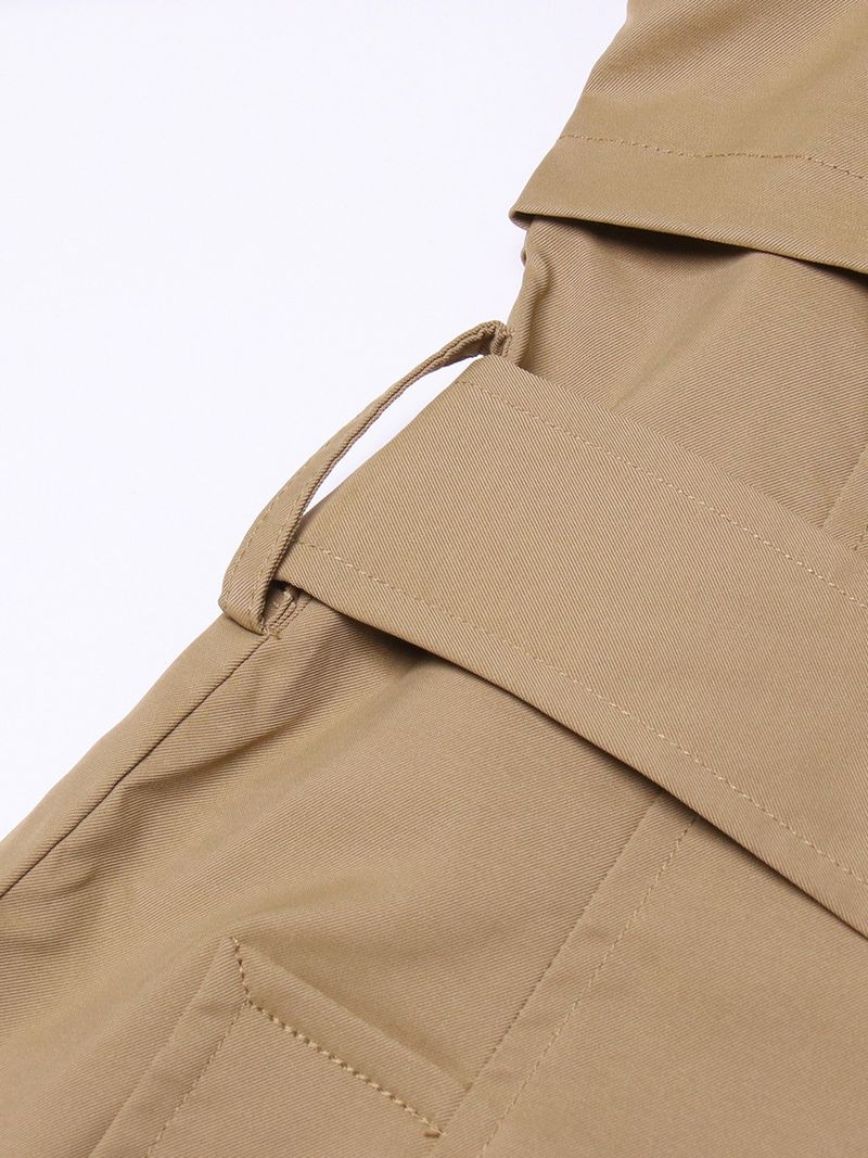 Women's Clothing Temperament commuting style mid length windbreaker lapel long sleeve ruffle stitching slim fit over the knee coat_voghion.com