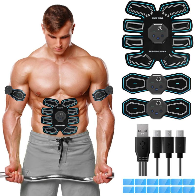 EMS Hydrogel Muscle Three-piece Set Portable Vest Line Trainer Abdominal Fitness Device Home Cervical Acupoint Patch_voghion.com