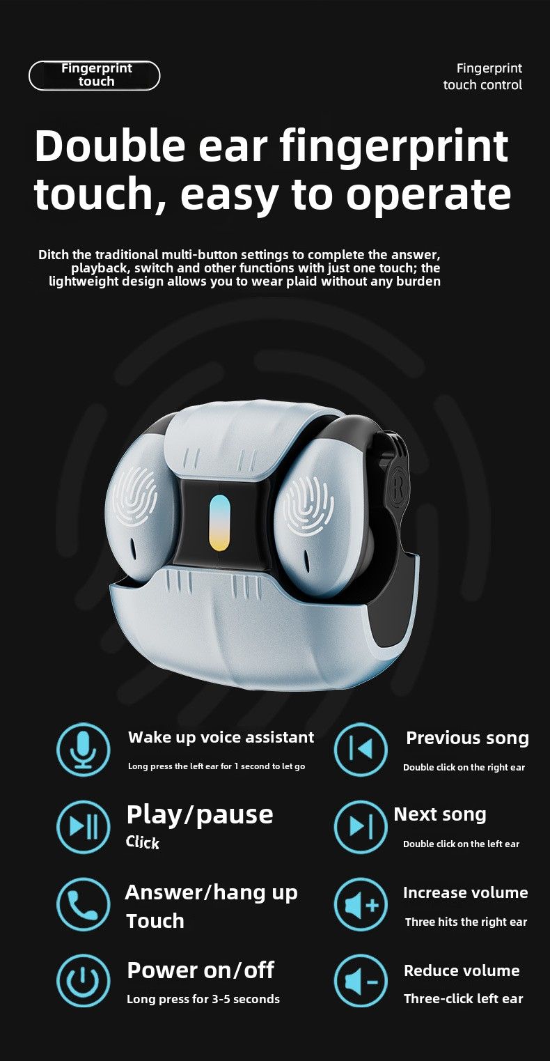 New OWS Bone Conduction Clip Ear Type Ultra-long Standby Painless Ear Sports Music Call Bluetooth LED Noise Canceling Headset_voghion.com