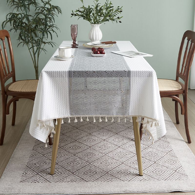 Tovaglia francese in cotone e lino, stile letterario, rettangolare, con cuciture, per tavolino da caffè, tovaglietta in pizzo di alta qualità, resistente allo sporco e alle pieghe._voghion.com