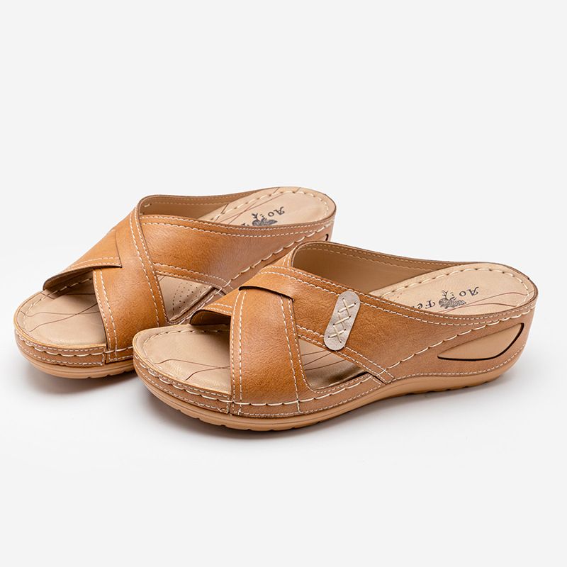 Pantofole da donna di grandi dimensioni, scarpe da mamma cucite con tacco in pendenza, nuove e fresche, estive_voghion.com