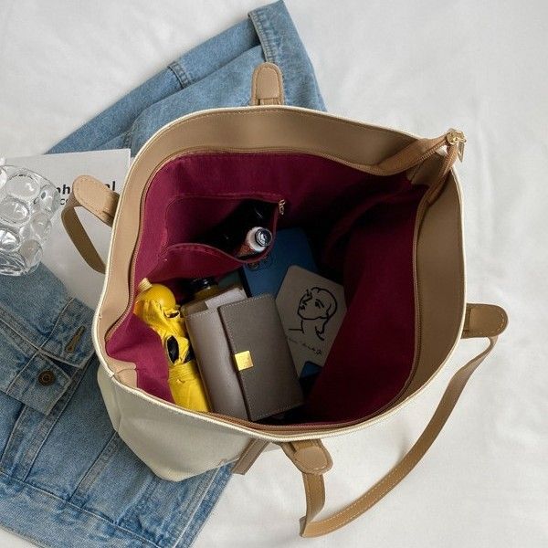 Canvas Large Women 2025 Spring New High-end Fabric Handheld Shoulder Bag For Class And Commute Tote_voghion.com