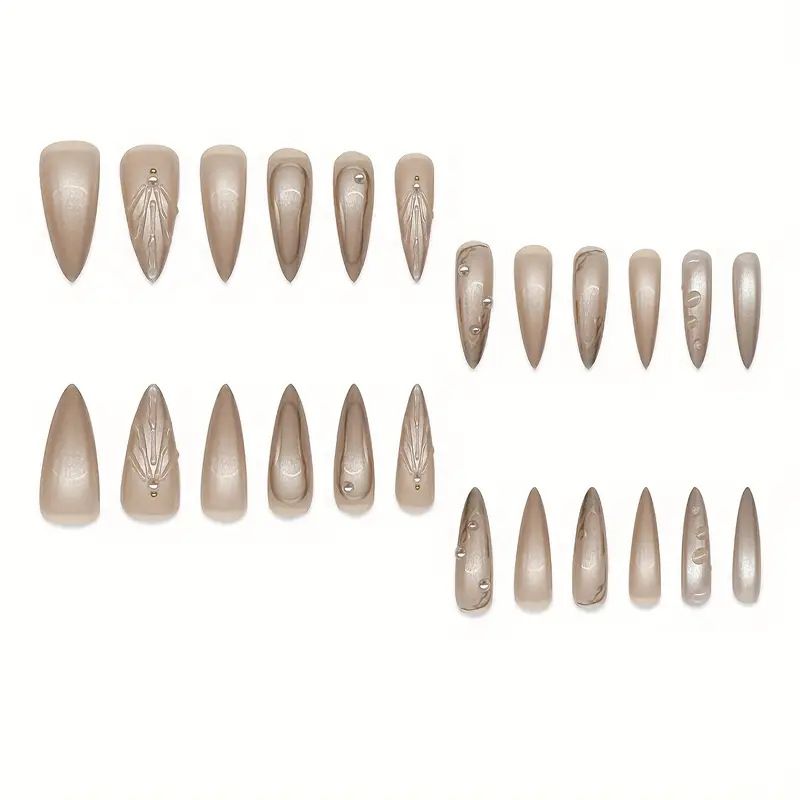 Lange künstliche Nägel in Mandelform – 3D-Muster mit tropfendem Kleber, Blume und Jakobsmuschel, elegante tragbare Nagelkunst_voghion.com