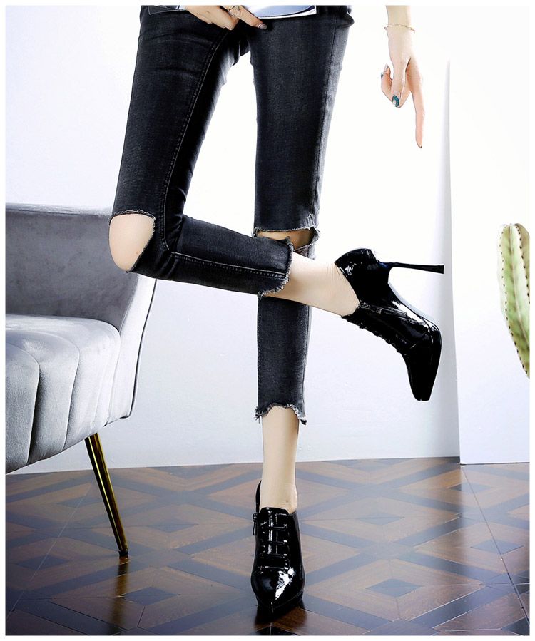 Platform Simple Lace French Style Ankle Boots High Heels_voghion.com