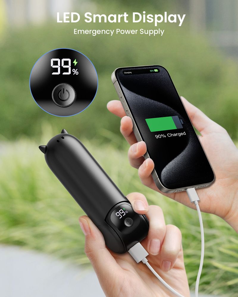Handheld Fan Mini Desktop Can Be Used As A Power Bank Folding Outdoor Convenient Long Battery Life Cartoon Digital Display Fan_voghion.com