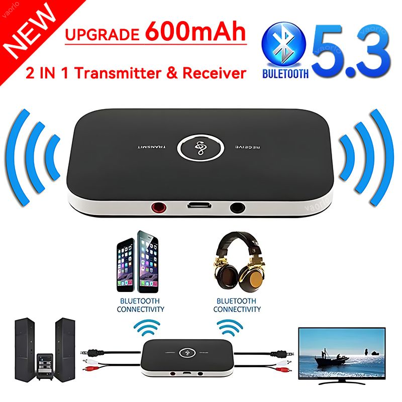 Transmissor e receptor de áudio Bluetooth 5.3 atualizado, conector RCA AUX de 3,5 mm, dongle USB, adaptador sem fio para música, para carro, PC e TV_voghion.com