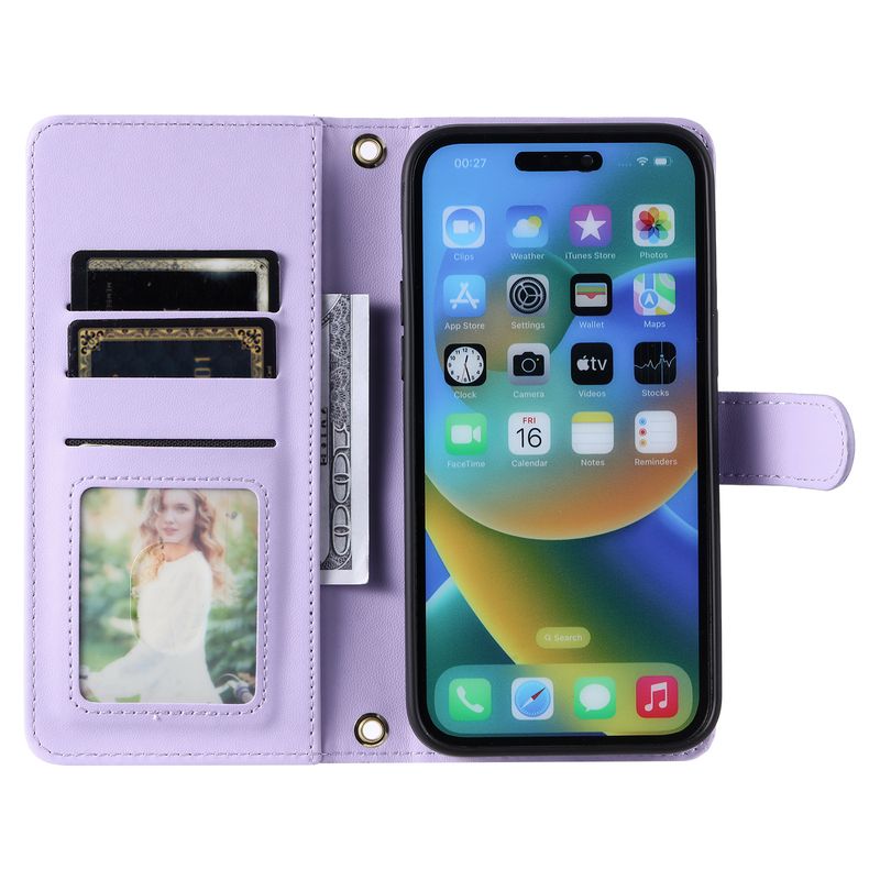 Funda con tapa para iPhone 16 Pro Max con diseño de pata de gallo y ranura para tarjetas, compatible con iPhone 15 y correa cruzada._voghion.com
