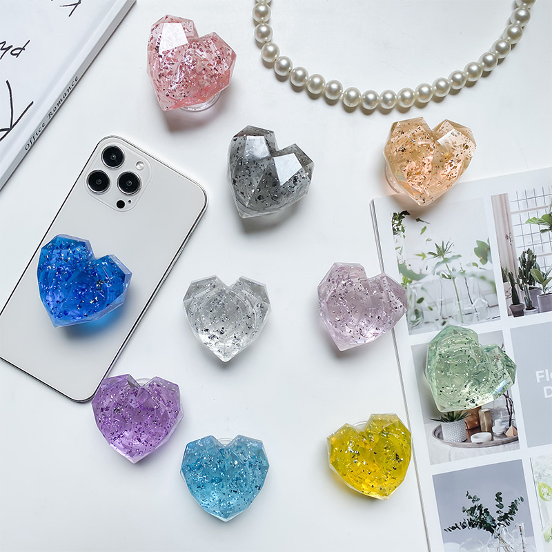 Kreativer Handy-Airbag mit selbstklebendem und dehnbarem Kleber, Liebesglitter, Farbe transparent, koreanisches Instagram_voghion.com