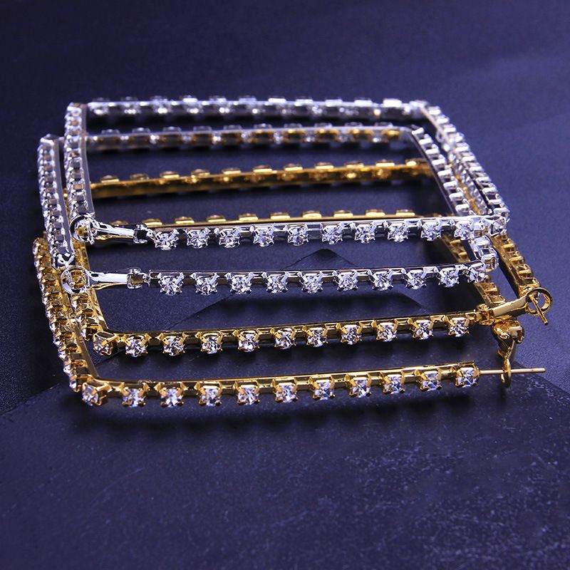 popular Diamond Square earrings INS hot with simple large diamond shiny earring earring_voghion.com