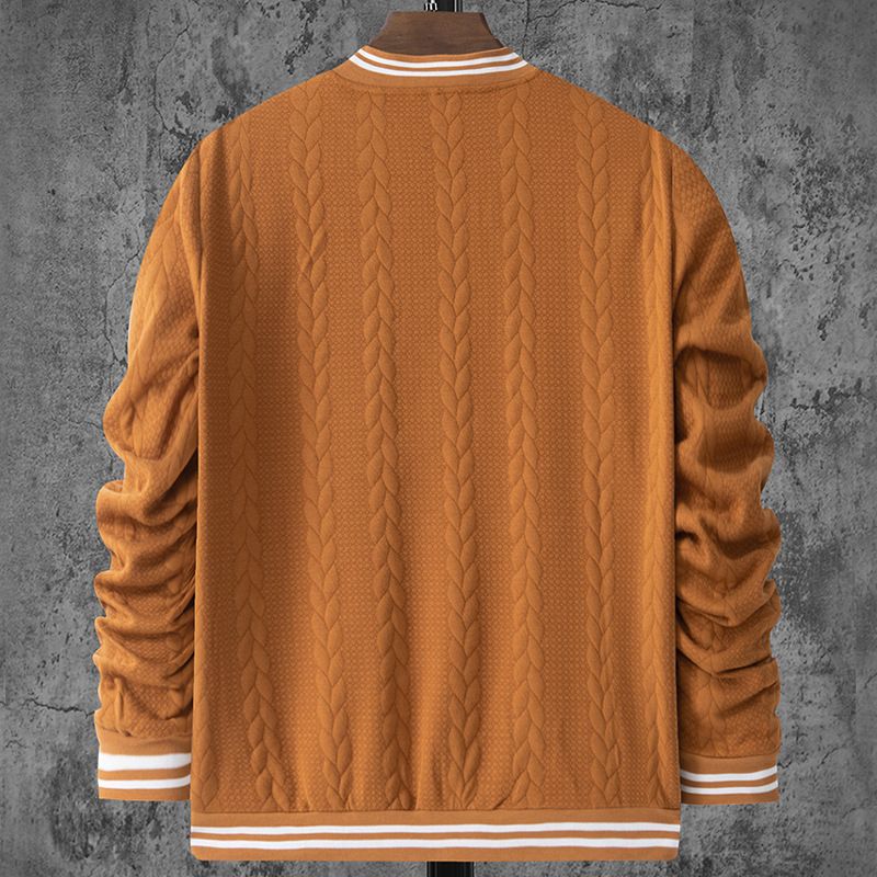 Men's Clothing autumn and winter men's baseball jacket knitted heavy jacquard solid color stand up collar casual drop shoulder button jacket men_voghion.com