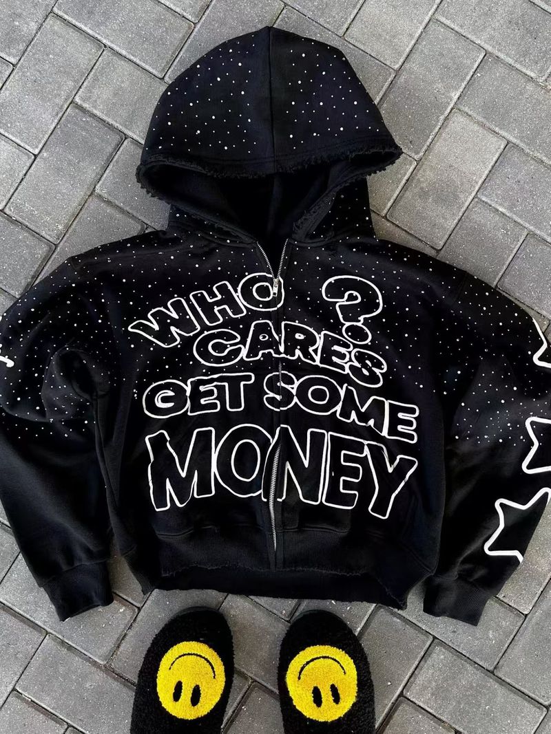 Sudadera con capucha retro Y2K con cremallera: jersey urbano extragrande con estampado moderno, ropa informal unisex._voghion.com
