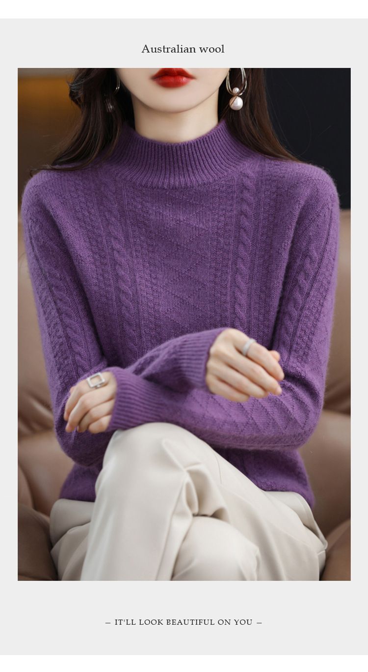 【Kasjmierfamilie】 Herfst- en wintertrui met halfhoge hals, korte wollen basis, dikke gebreide trui voor dames, binnenste laag_voghion.com