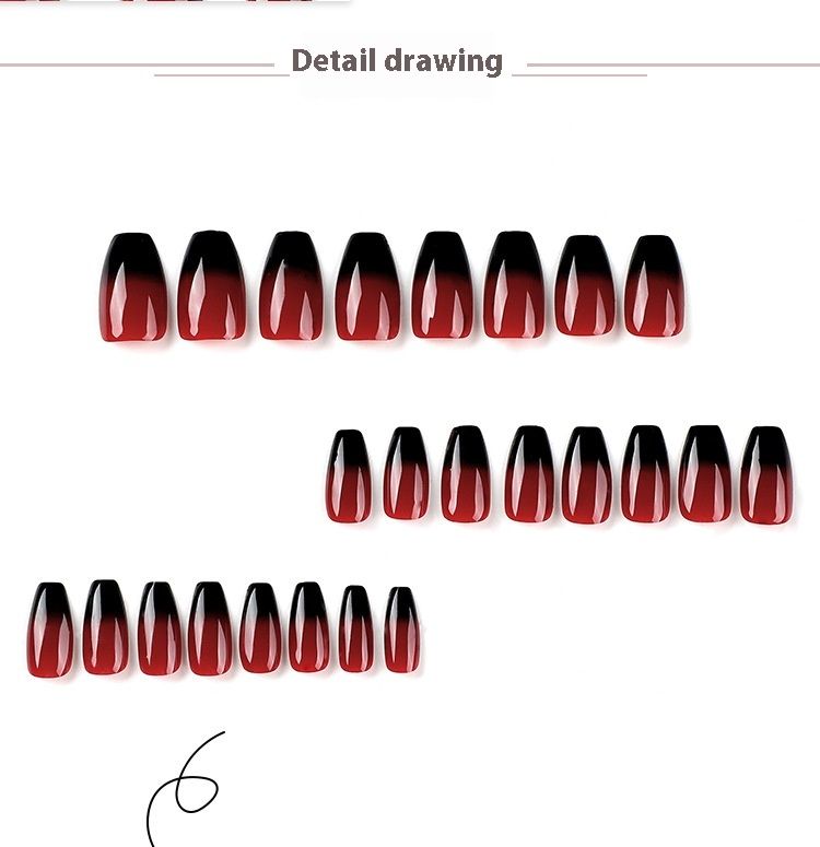 Indossare smalto rosso e adesivi per unghie in stile francese nero con toppe per unghie staccabili_voghion.com