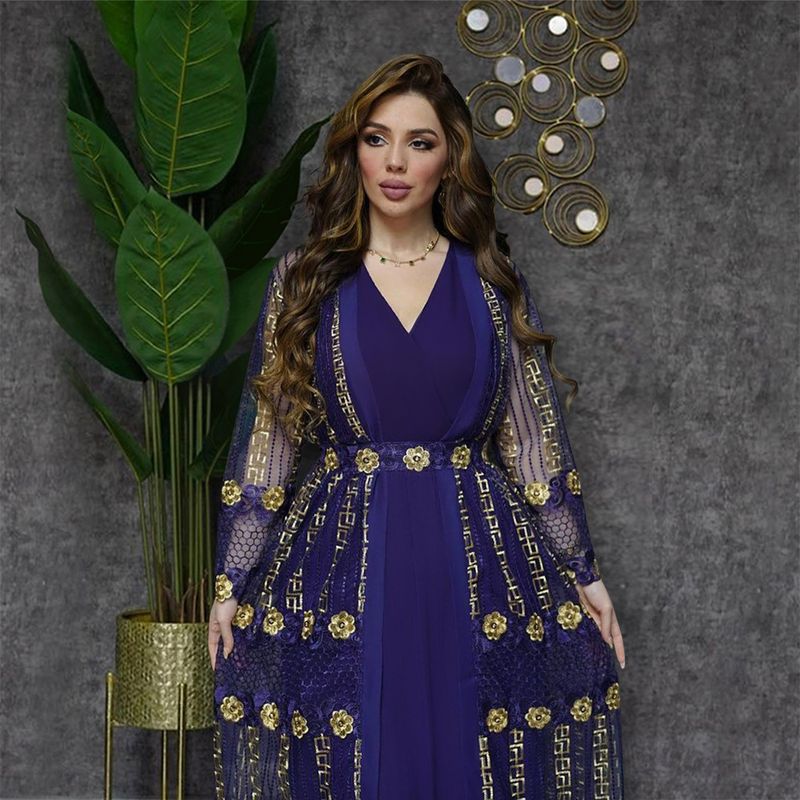 New Muslim Embroidered Mesh Jacket With Chiffon Vest Skirt Suit Kaftan Dress_voghion.com