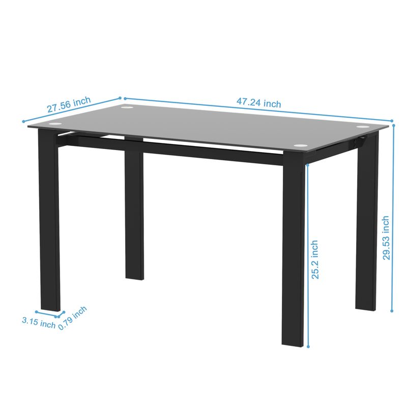 Modern tempered glass black dining table; simple rectangular metal table legs living room kitchen table_voghion.com