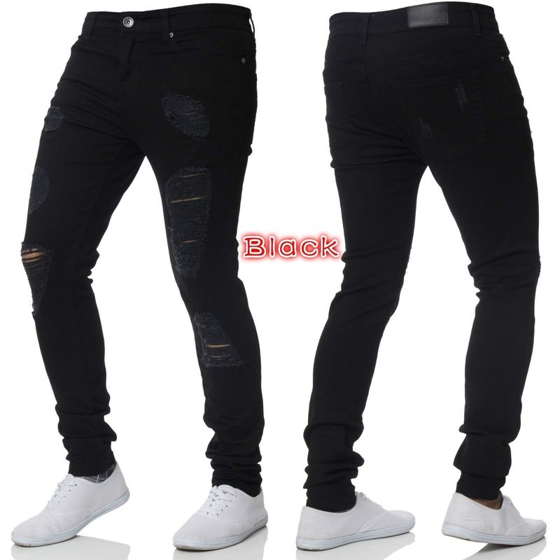 Jeans décontractés pour hommes, coupe slim, déchirés et personnalisés, pour le commerce transfrontalier, élégants et polyvalents_voghion.com
