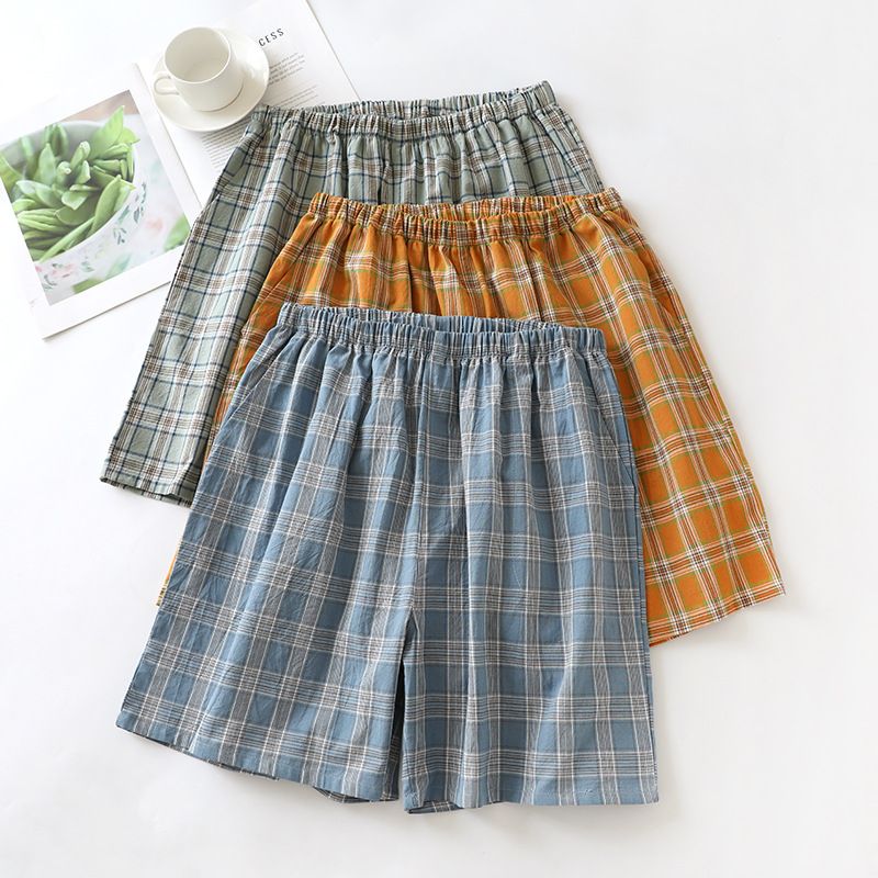 "Japanese Plaid" Men's Pajama Pants Shorts | Spring, Summer And Autumn Thin Pure Cotton, Loose Five-point Home Pants, Comfortable And Breathable_voghion.com
