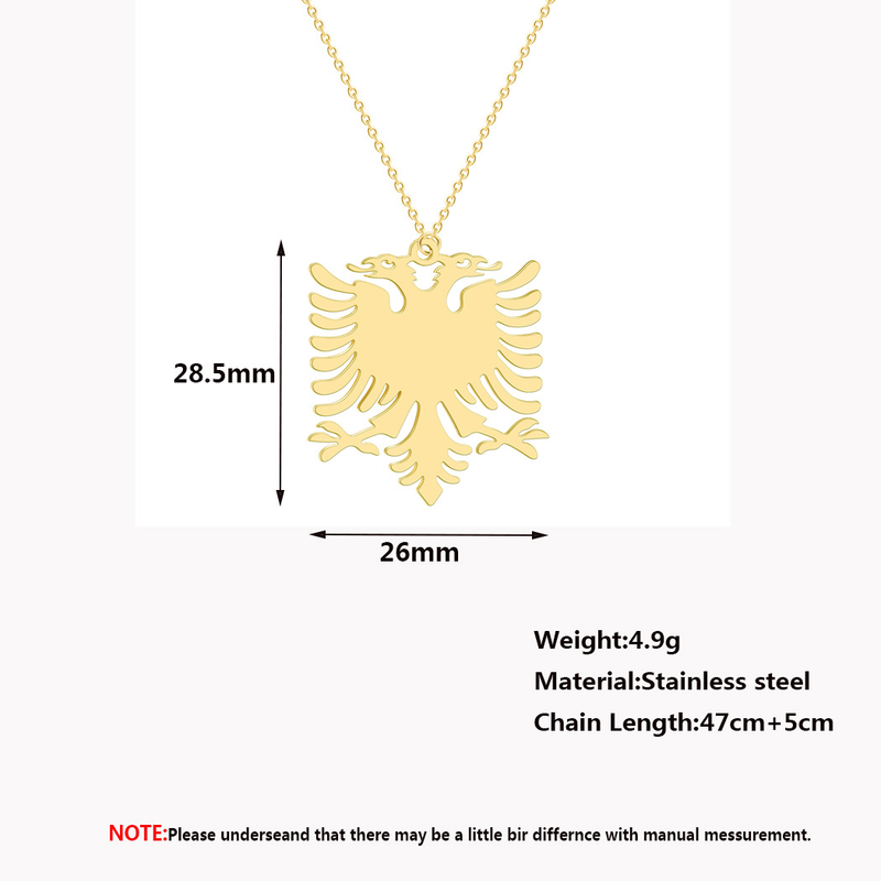 Fashion Casual Albanian Eagle Pendant Necklace For Women Men Double Headed Eagle Animal Stainless Steel Choker Chain Jewelry_voghion.com