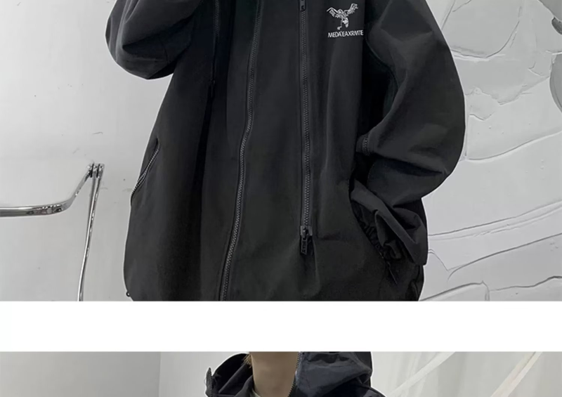 Männerkleeder Schwaarz Kapuzenjackete fir Männer waasserdicht Hipster Hiphop locker Jongen Trendjackete_voghion.com