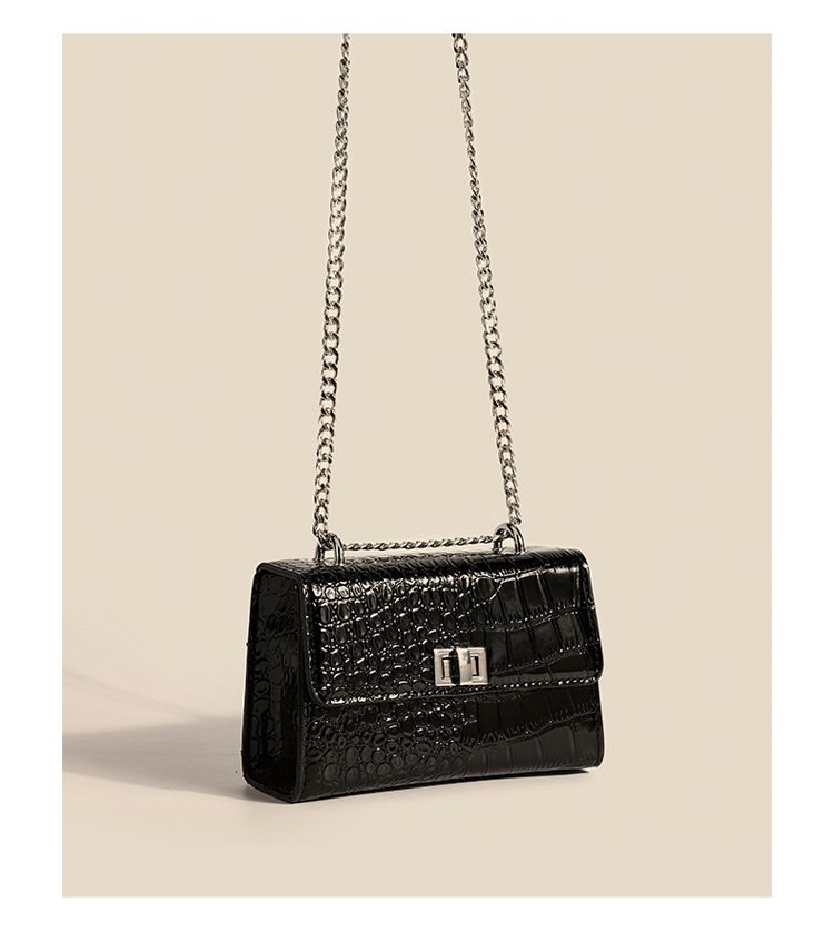 Borsa a tracolla singola quadrata piccola in tinta unita con motivo a coccodrillo avanzato, modello ascellare 2024, estate, nuova da donna_voghion.com