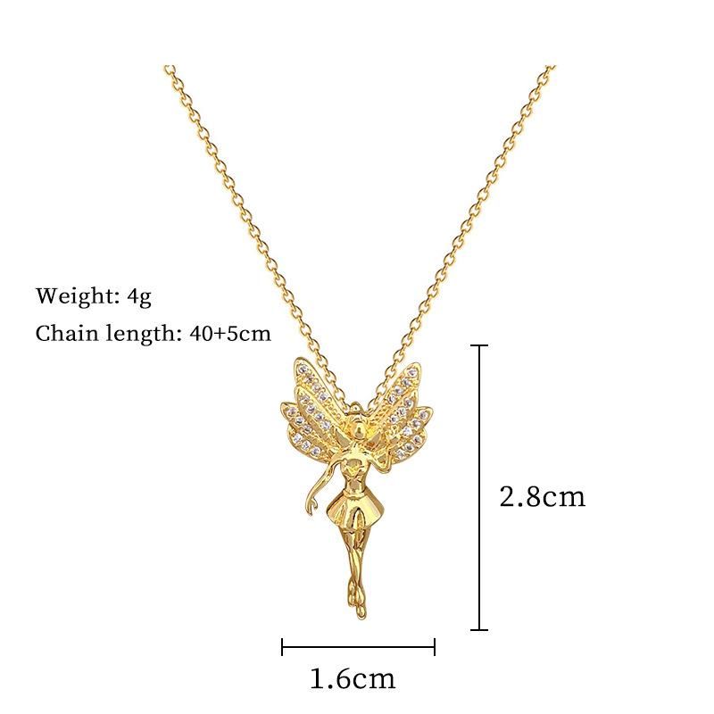 Modische Halskette mit Blumen-Feen-Engel-Anhänger für Frauen, Titanstahlkette, luxuriöser Bankett-Schmuck, Zubehör, Geschenk für Freunde_voghion.com