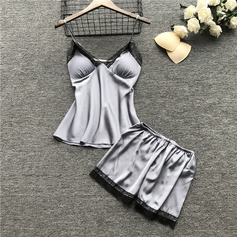 Pijama sexy Midnight Glamour, pijama sexy, conjunto de cuatro piezas, tirantes para mujer con almohadillas para el pecho_voghion.com