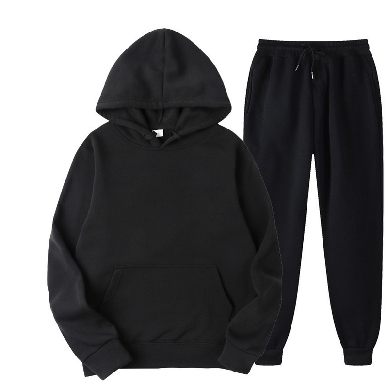 2025 New Solid Color Pullover Sports Suit Sweatshirt Set Fashion Fleece Men's Hoodie_voghion.com