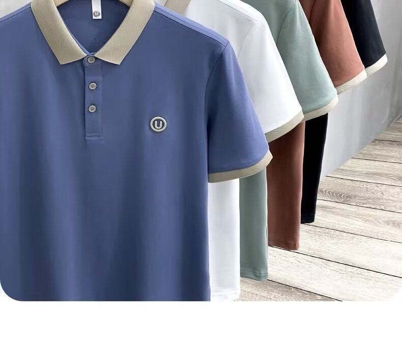 Men's Summer Short Sleeve Polo Shirt – Light Luxury Embroidered Collar, Contrast Color & Breathable Fabric, Relaxed Fit (M-5XL)_voghion.com