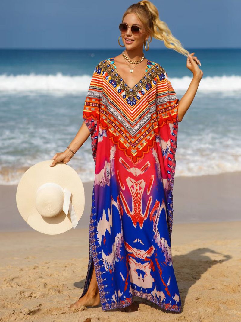 Bohemian Beach Cover-Up Kleid – Leichte und atmungsaktive Tunika aus 99 % Baumwolle für Damen, übergroßes, fließendes Sommerkleid, perfekt für den Pool_voghion.com