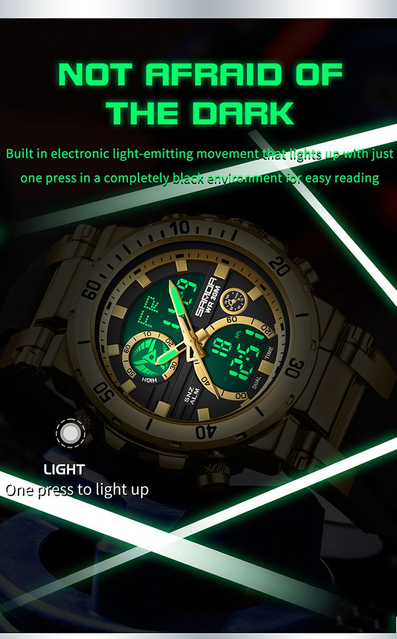 Stijlvolle multifunctionele digitale analoge herenhorloge met dubbel display, alarm, stopwatch, waterbestendig, lichtgewicht luxe design waterdichte horloges_voghion.com