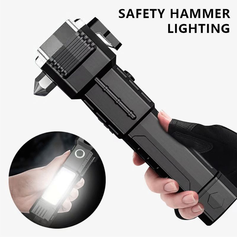New multi-functional LED safety hammer flashlight emergency escape broken window self-defense artifact multi-functional flashlight_voghion.com