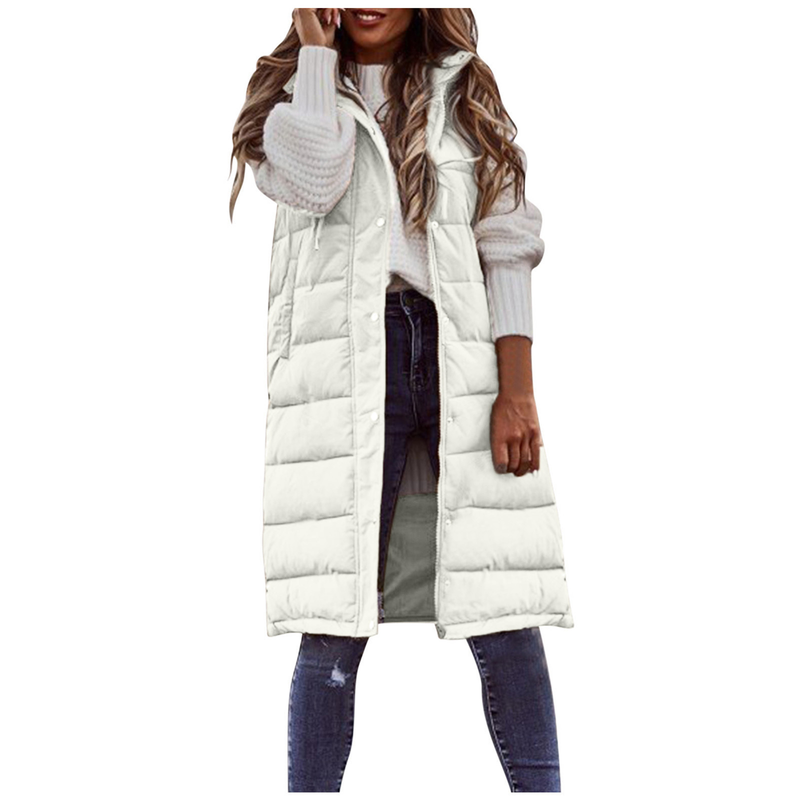 Einfarbige, einreihige, mittellange, mit Baumwolle gefütterte Weste für Damen mit einfarbigem Temperament und schlankem Cardigan-Mantel_voghion.com