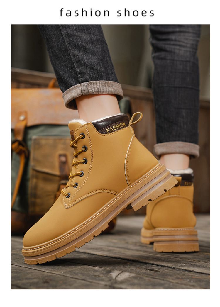 Men's Classic British Style Fleece-Lined Martin Boots - Comfortable Round Toe Casual Shoes For Winter (Khaki, Black, Gray, Green)_voghion.com