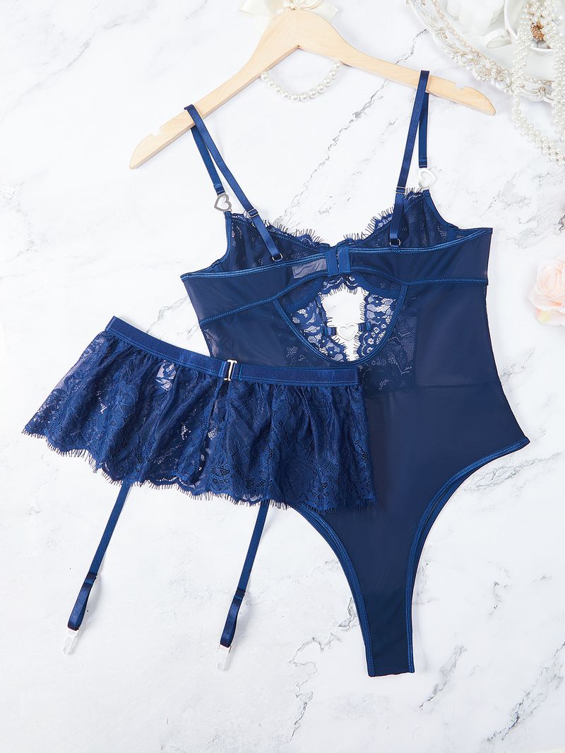 Sexy e seducente donna grassa di grandi dimensioni lingerie sexy pizzo prospettiva tuta perizoma due pezzi set_voghion.com