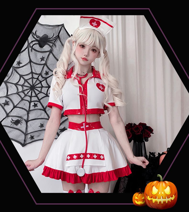 Déguisement d'infirmière sexy pour adultes - Tenue de jeu de rôle d'Halloween avec bandeau, robe et accessoires - Grande taille disponible_voghion.com