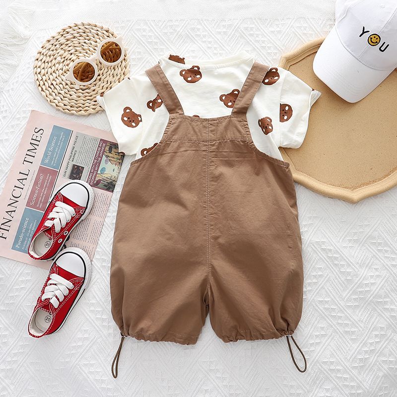 Jongen Summer Cool Casual Top Koreanesch 3D Riemen Kuerzärmlech Baby Zweedeel Set_voghion.com