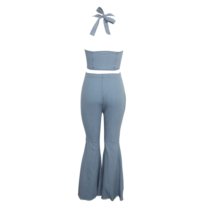 Abito in denim lavaggio scrub alla moda sexy da donna_voghion.com