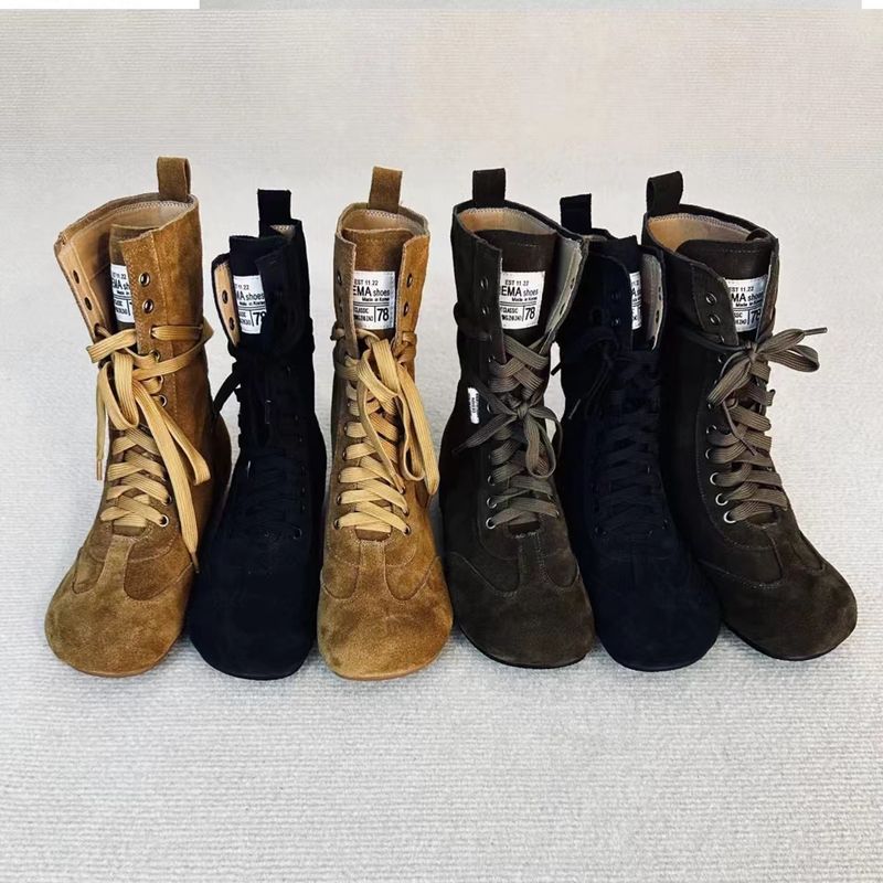 Bottes courtes montantes en cuir de vache et daim pour femme, style coréen, à gros orteils, à la mode_voghion.com
