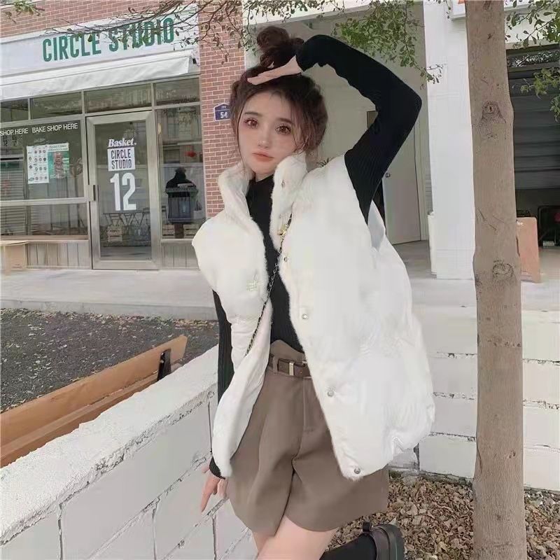Gilet in cotone da donna, elegante e leggero, con collo alto in cotone per donna - Capo casual da indossare a strati, in bianco e nero (taglia unica)_voghion.com
